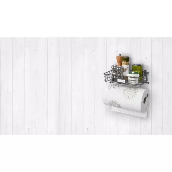 Spectrum Vintage Wall Mount Basket with Paper Towel Holder