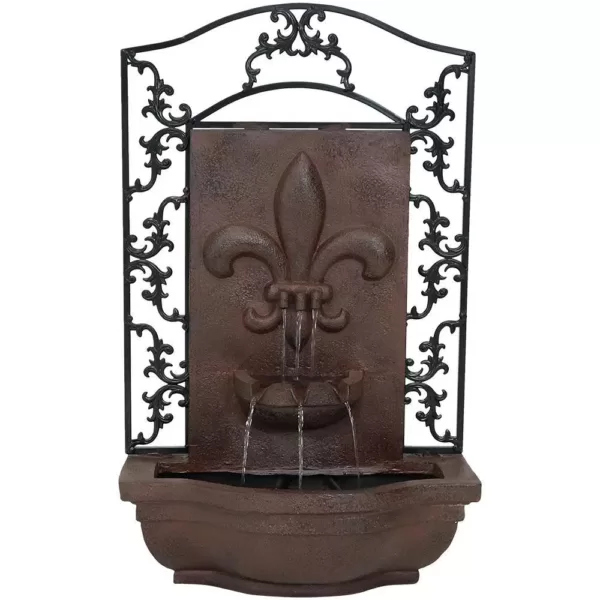 Sunnydaze Decor French Lily Resin Iron Solar-On-Demand Outdoor Wall Fountain