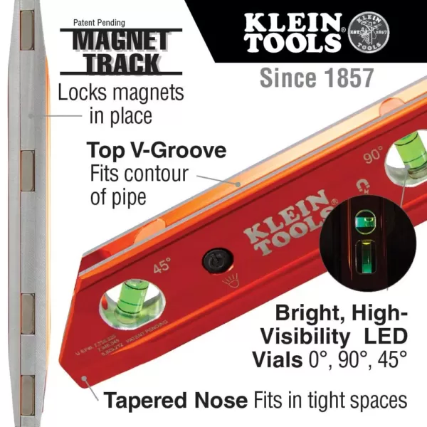 Klein Tools 9 in. Lighted Rare Earth Magnet Torpedo Billet Level