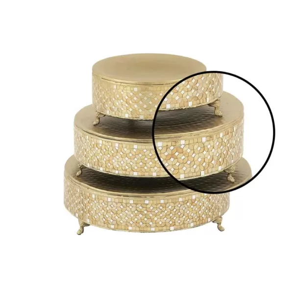 LITTON LANE Gold Iron and Glass Mosaic Round Cake Stand (Set of 3)