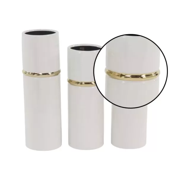 LITTON LANE White Ceramic Decorative Vase with Gold Lining Detail (Set of 3)