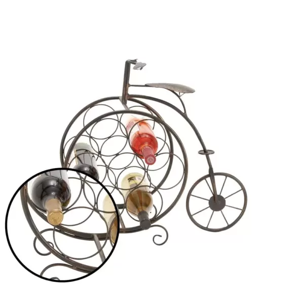 LITTON LANE Brass Brown Penny Farthing Bike 8-Bottle Wine Rack