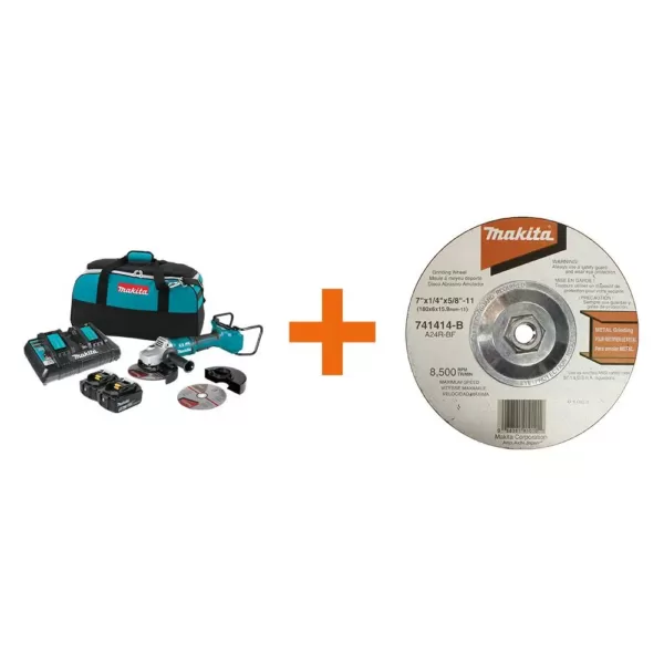 Makita 18V X2 LXT (36V) Brushless 7 in. Paddle Switch Cut-Off/Angle Grinder Kit 5.0Ah with bonus Hubbed Grinding Wheel, 10/pk