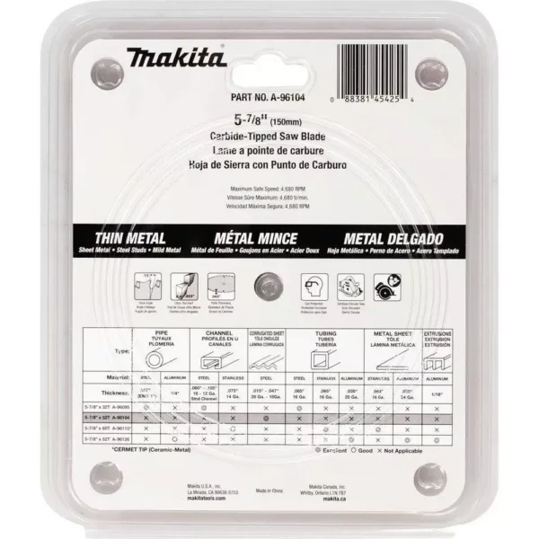 Makita 5-7/8 in. 52-Teeth Carbide-Tipped Thin Metal Saw Blade