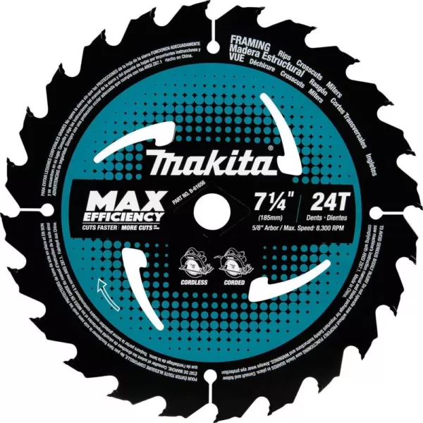 Makita 7-1/4 in. 24T Carbide-Tipped Ultra-Thin Kerf Saw Blade, Framing