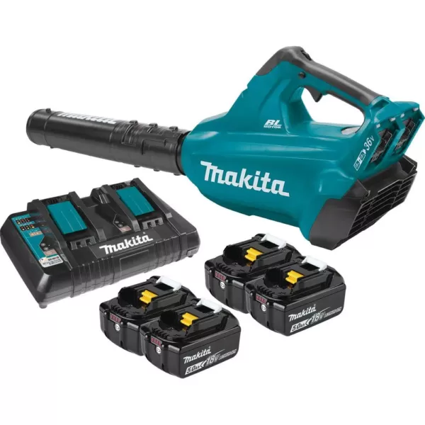 Makita 18-Volt X2 (36V) LXT 473 CFM 120 MPH Brushless Cordless Blower Kit with 4 Batteries (5.0Ah) with Flat End Nozzle, XBU02Z