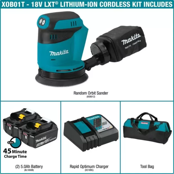 Makita 18-Volt 5.0Ah LXT Lithium-Ion Cordless 5 in. Random Orbit Sander Kit