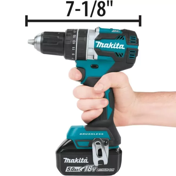 Makita 18-Volt 5.0 Ah LXT Lithium-Ion Compact Brushless Cordless 1/2 in. Hammer Driver-Drill Kit