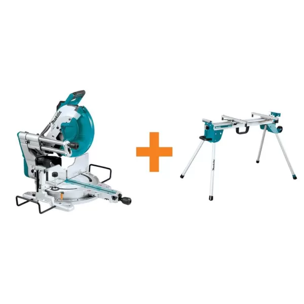 Makita 12 in. Dual-Bevel Sliding Compound Miter Saw with Laser with bonus Compact Folding Miter Saw Stand