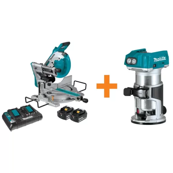 Makita 18-Volt X2 LXT Lithium-Ion Brushless Cordless 10 in. Dual-Bevel Sliding Compound Miter Saw 5.0 Ah with BONUS Router