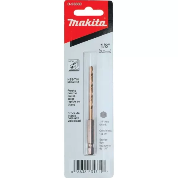 Makita 1/8 in. Titanium Coated Drill Bit and 1/4 in. Hex Shank