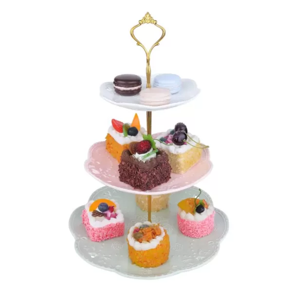 MALACASA 3-Tiered Assorted Colors Cupcake Tower Stand Porcelain Round Tiered Serving Stand