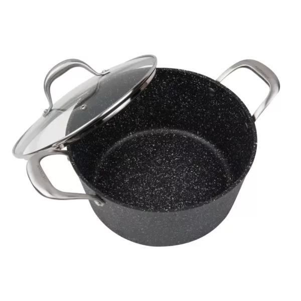 MasterPan Granite Ultra 5 qt. Cast Aluminum Nonstick Stock Pot in Black with Glass Lid