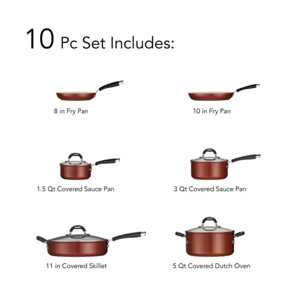 Tramontina Style Ceramica 10-Piece Aluminum Ceramic Nonstick Cookware Set in Metallic Copper