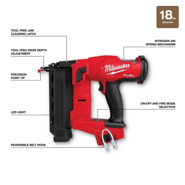 Milwaukee M18 FUEL 18-Volt 18-Gauge Lithium-Ion Brushless Cordless Gen II Brad Nailer and Clear Performance Safety Glasses