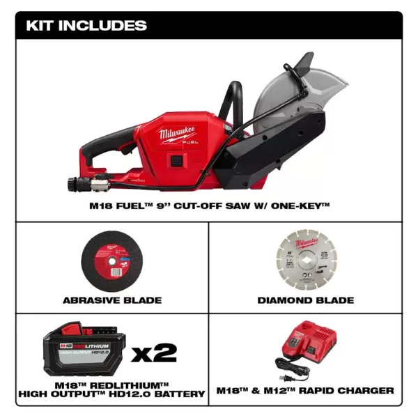 Milwaukee M18 FUEL ONE-KEY 18-Volt Lithium-Ion Brushless Cordless 9 in. Cut Off Saw Kit with Switch Tank Backpack Water Supply Kit