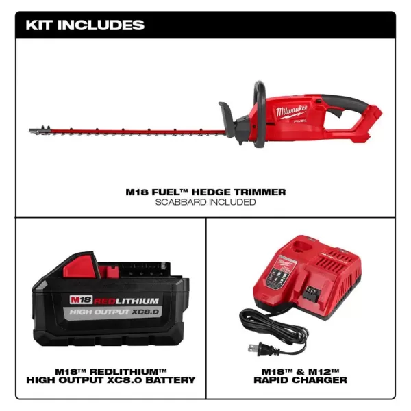 Milwaukee M18 FUEL 24 in. 18-Volt Lithium-Ion Brushless Cordless Hedge Trimmer Kit with 8.0 Ah Battery and Rapid Charger