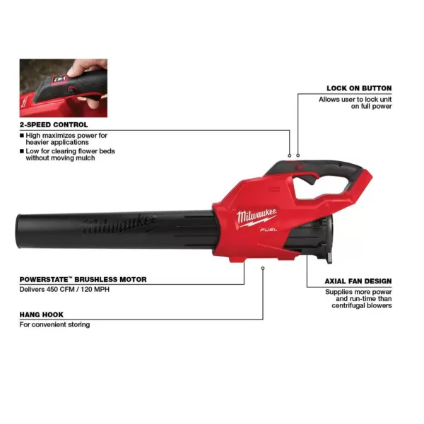 Milwaukee M18 FUEL 18-Volt Lithium-Ion Brushless Cordless 120 MPH 450 CFM Handheld Blower (Tool-Only)(2-Tool)