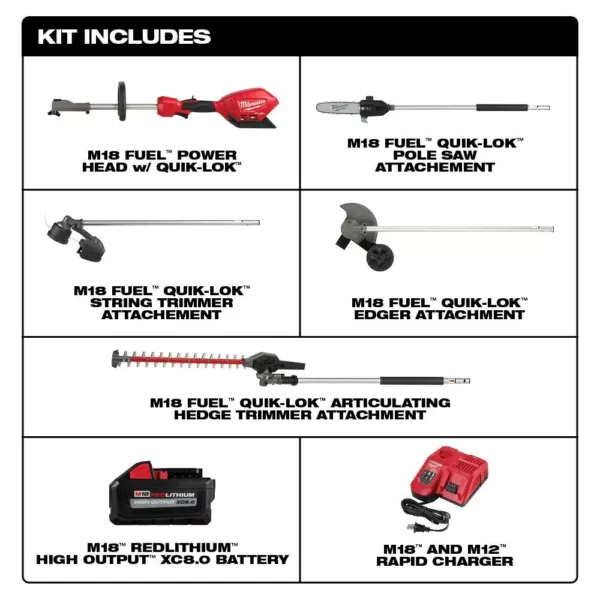 Milwaukee M18 FUEL 18-Volt Lithium-Ion Cordless Brushless String Grass Trimmer Combo Kit with Pole Saw, Hedge Trimmer, Edger