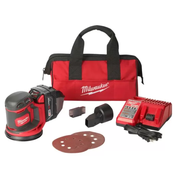 Milwaukee M18 18-Volt Lithium-Ion 5 in. Cordless Random Orbit Sander Kit with (1) 3.0Ah Battery, Charger and Tool Bag