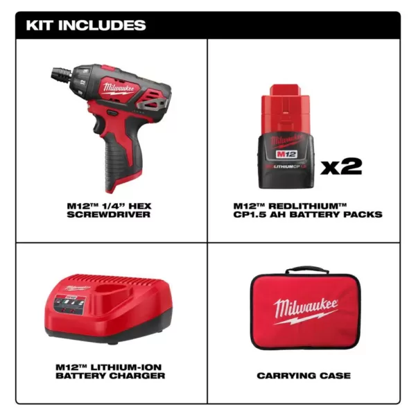 Milwaukee M12 12-Volt Lithium-Ion Cordless 1/4 in. Hex Screwdriver Kit w/SHOCKWAVE Impact-Duty Driver Bit Set (62-Piece)