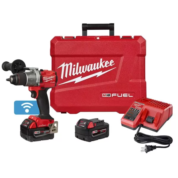 Milwaukee M18 FUEL ONE-KEY 18-Volt Lithium-Ion Brushless Cordless 1/2 in. Hammer Drill/Driver Kit with Two 5.0 Ah Batteries