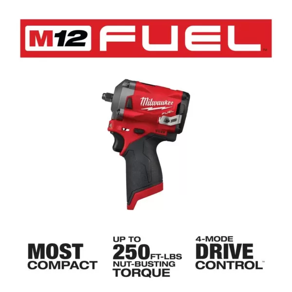 Milwaukee M12 FUEL 12-Volt Lithium-Ion Brushless Cordless Stubby 3/8 in. Impact Wrench & Ratchet Combo Kit (2-Tool)