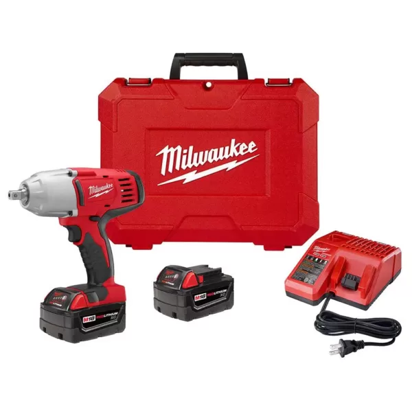 Milwaukee M18 18-Volt Lithium-Ion Cordless 1/2 in. Impact Wrench with Pin Detent Kit with (2) 3.0Ah Batteries, Charger & Hard Case