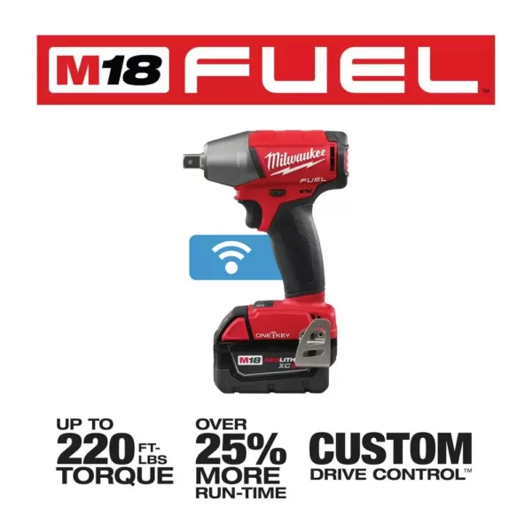 Milwaukee M18 FUEL ONE-KEY 18-Volt Lithium-Ion Brushless Cordless 1/2 in. Impact Wrench w/ Pin Detent Kit w/(2)5.0Ah Batteries