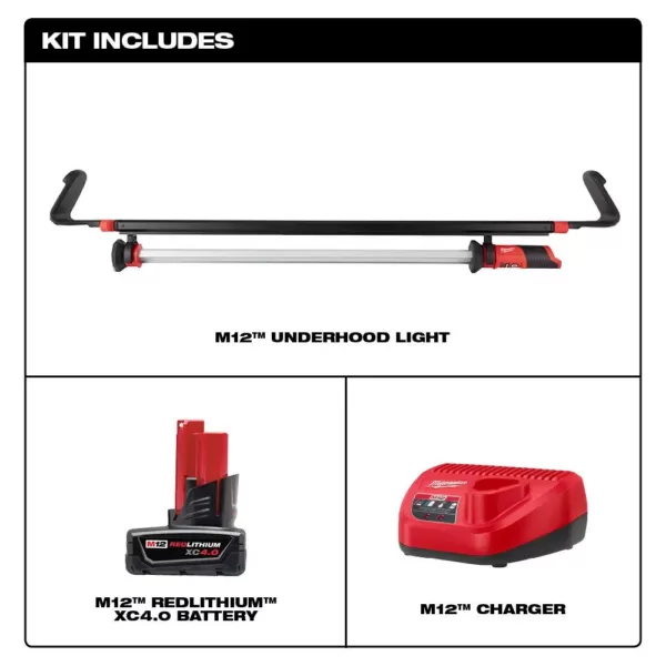 Milwaukee M12 12-Volt Lithium-Ion Cordless LED Underhood Light W/ (1) 4.0Ah Battery & Charger