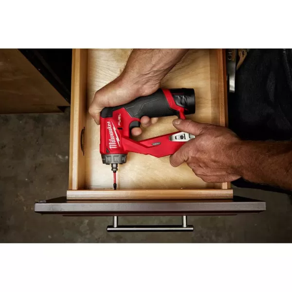 Milwaukee M12 FUEL 12-Volt Lithium-Ion Brushless Cordless 4-in-1 Installation 3/8 in. Drill Driver Kit W/ M12 3/8 in. Ratchet