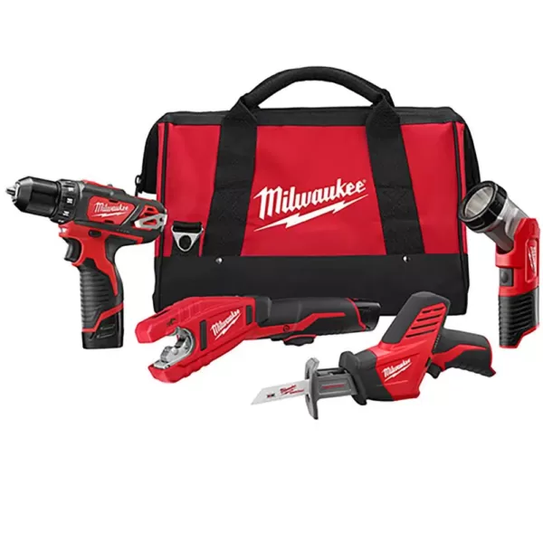 Milwaukee M12 12-Volt Lithium-Ion Cordless Combo Tool Kit (4-Tool) with (2) 1.5 Ah Batteries, (1) Charger, (1) Tool Bag