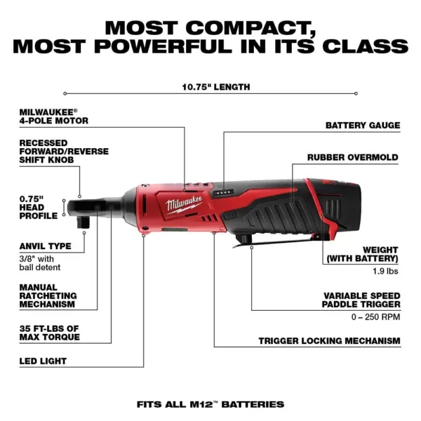 Milwaukee M12 FUEL 12-Volt Lithium-Ion Brushless Cordless HACKZALL Reciprocating Saw Kit W/ Free M12 3/8 in. Ratchet