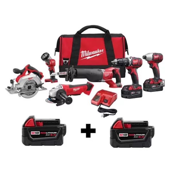 Milwaukee M18 18-Volt Lithium-Ion Cordless Combo Tool Kit (6-Tool) w/ Two Additional 5.0 Ah Batteries