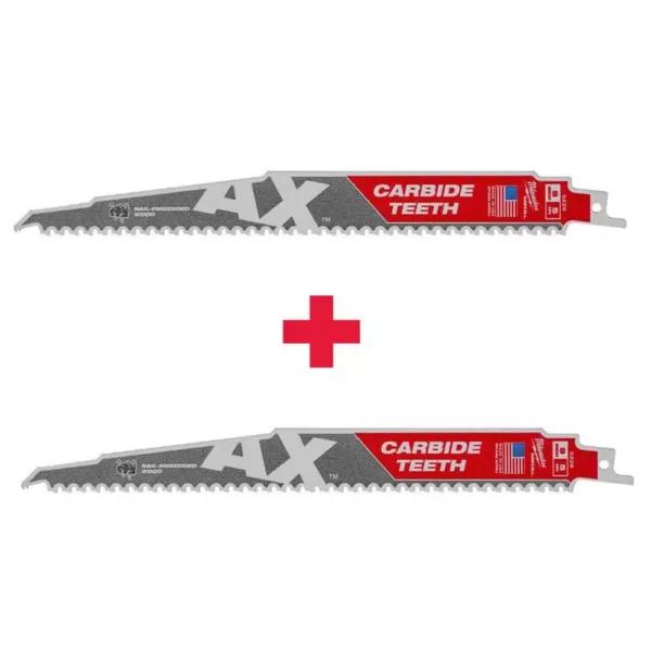 Milwaukee 9 in. 5 TPI AX Carbide Teeth Demo Nail Embedded Wood Cutting SAWZALL Reciprocating Saw Blade (2-Pack)