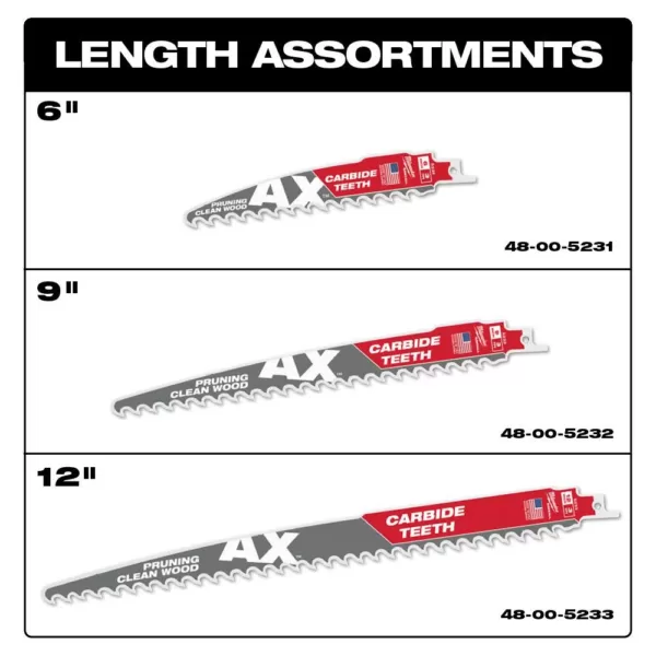 Milwaukee 9 in. 3 TPI Pruning Carbide Teeth Wood Cutting SAWZALL Reciprocating Saw Blade (3-Pack)