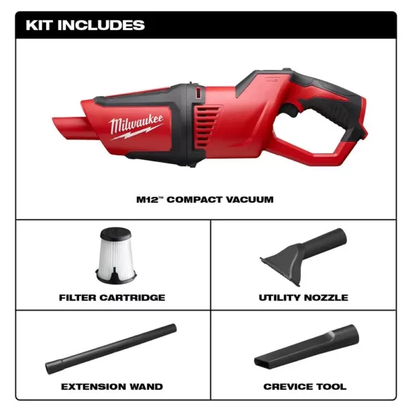 Milwaukee M12 12-Volt Lithium-Ion Cordless Compact Vacuum (Tool-Only)