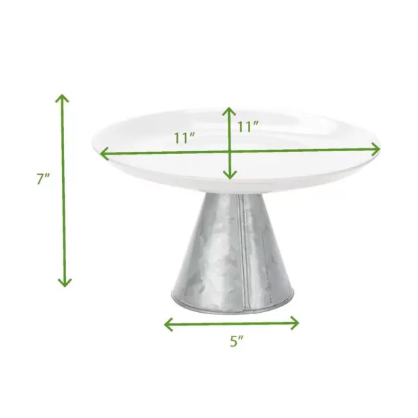 Mind Reader Silver Ceramic & Galvanized Cake Stand, Party Cake Display, Cupcake Stand Holder, Dessert Display Tray