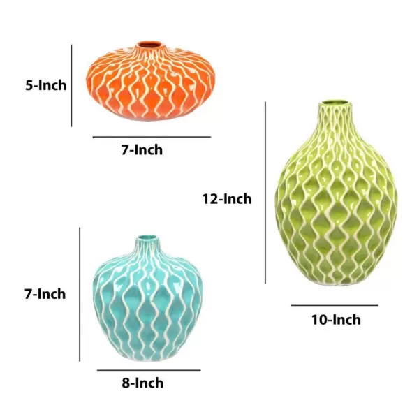 Benjara Pricelessly Colorful Decorative Agatha Ceramic Vases (Set of 3)