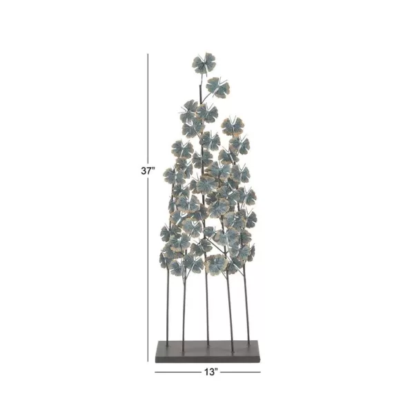 LITTON LANE Iron Metal Turquoise Ginkgo Leaves on Straight Stems Sculpture