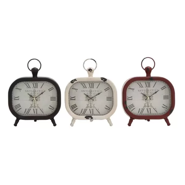 LITTON LANE Classic Rounded Rectangle Iron Table Clock in Distressed Red and Black or White (3-Pack)