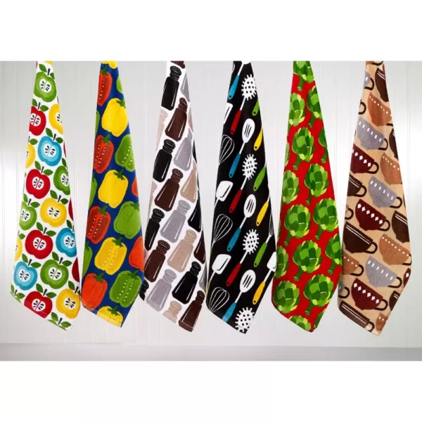 RITZ T-fal Utensiles Multicolor Cotton Fiber Reactive Print and Solid Kitchen Dish Towel (Set of 6)