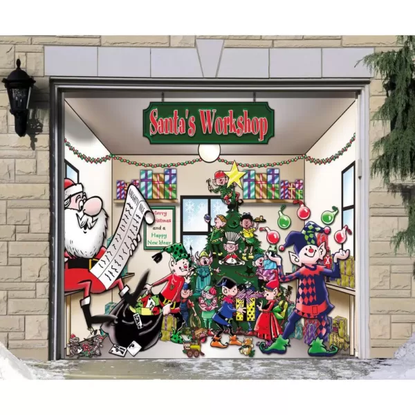 My Door Decor 7 ft. x 8 ft. Santa's Workshop Holiday Garage Door Decor Mural for Single Car Garage