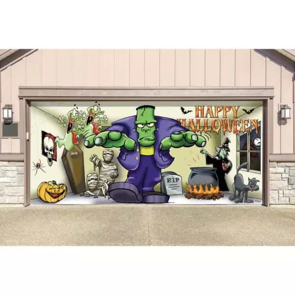 My Door Decor 7 ft. x 16 ft. Frank and Friends Outdoor Halloween Holiday Garage Door Decor Mural for Double Car Garage