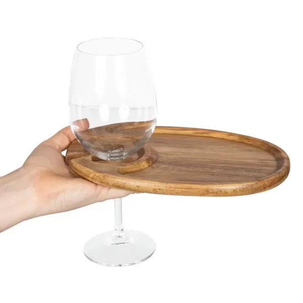 Picnic Time 9 in. x 6 in. x 0.5 in. Acacia Wood Wine & Appetizer Plates (Set of 4)