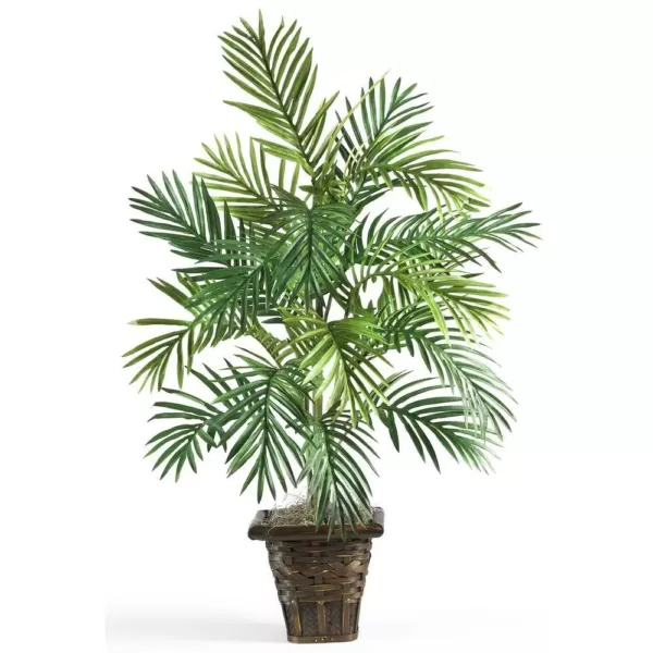 Nearly Natural 38 in. Faux Areca Palm Silk Plant with Wicker Basket