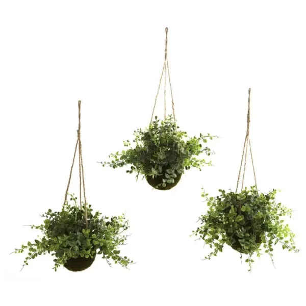 Nearly Natural Eucalyptus, Maiden Hair and Berry Hanging Basket (Set of 3)