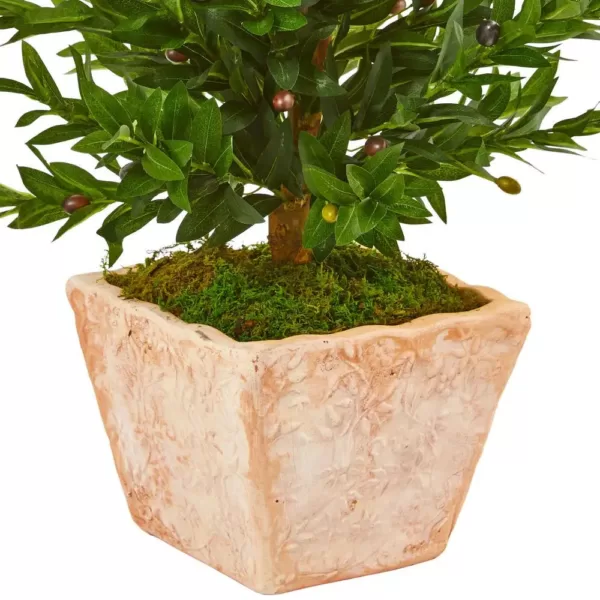 Nearly Natural Indoor/Outdoor 35-In. Olive Cone Topiary Artificial Tree in Terra Cotta Planter