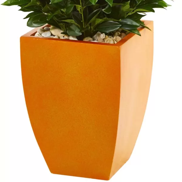 Nearly Natural Indoor/Outdoor 57-In. Bay Leaf Artificial Topiary Tree in Orange Planter