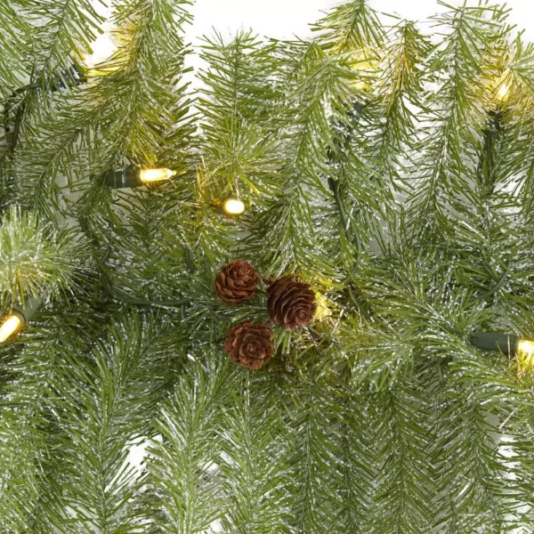 Nearly Natural 6 ft. Pre-Lit Christmas Pine Artificial Garland with 50 Warm White LED Lights and Pine Cones